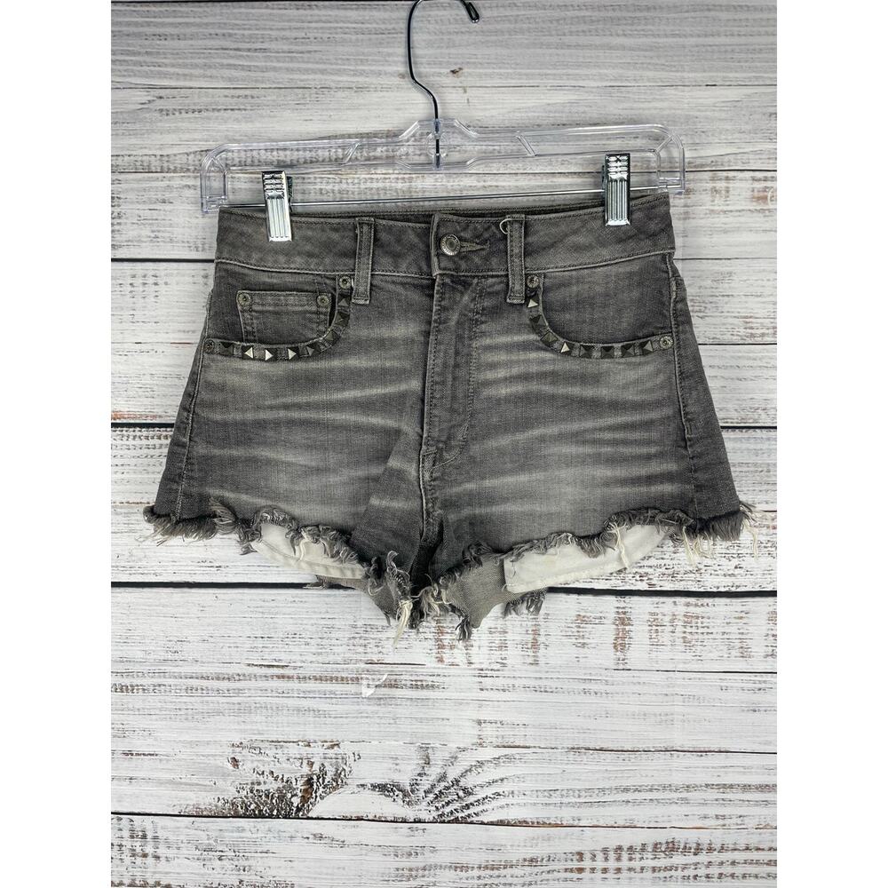 American Eagle Vintage High Rise Festival Jean Shorts 00 Gray Cut Off Studded